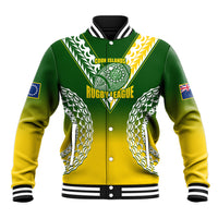 Personalised Cook Islands Rugby Baseball Jacket Pacific Go The Kukis Gradient Style LT14 Unisex Green - Polynesian Pride