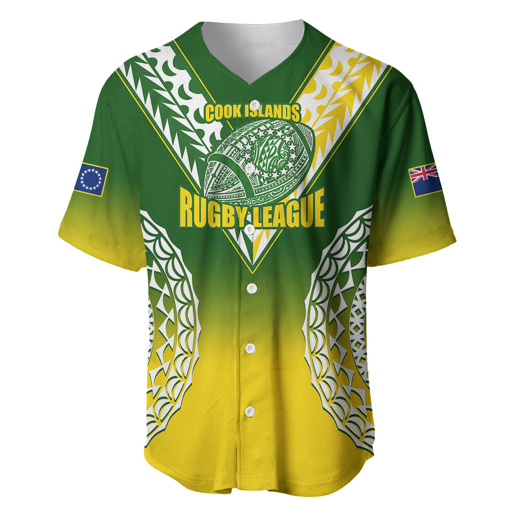 Personalised Cook Islands Rugby Baseball Jersey Pacific Go The Kukis Gradient Style LT14 Green - Polynesian Pride