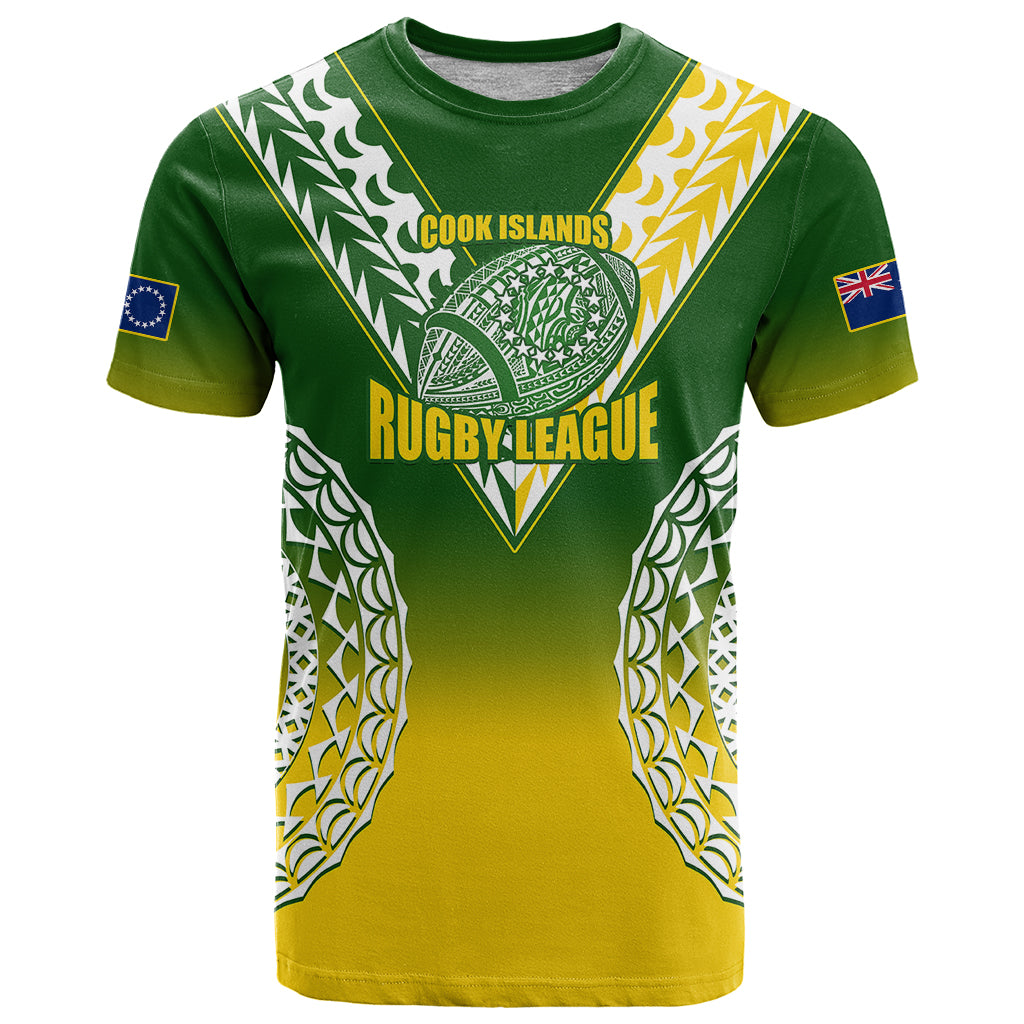 Custom Cook Islands Rugby T Shirt Pacific Go The Kukis Gradient Style LT14 Green - Polynesian Pride