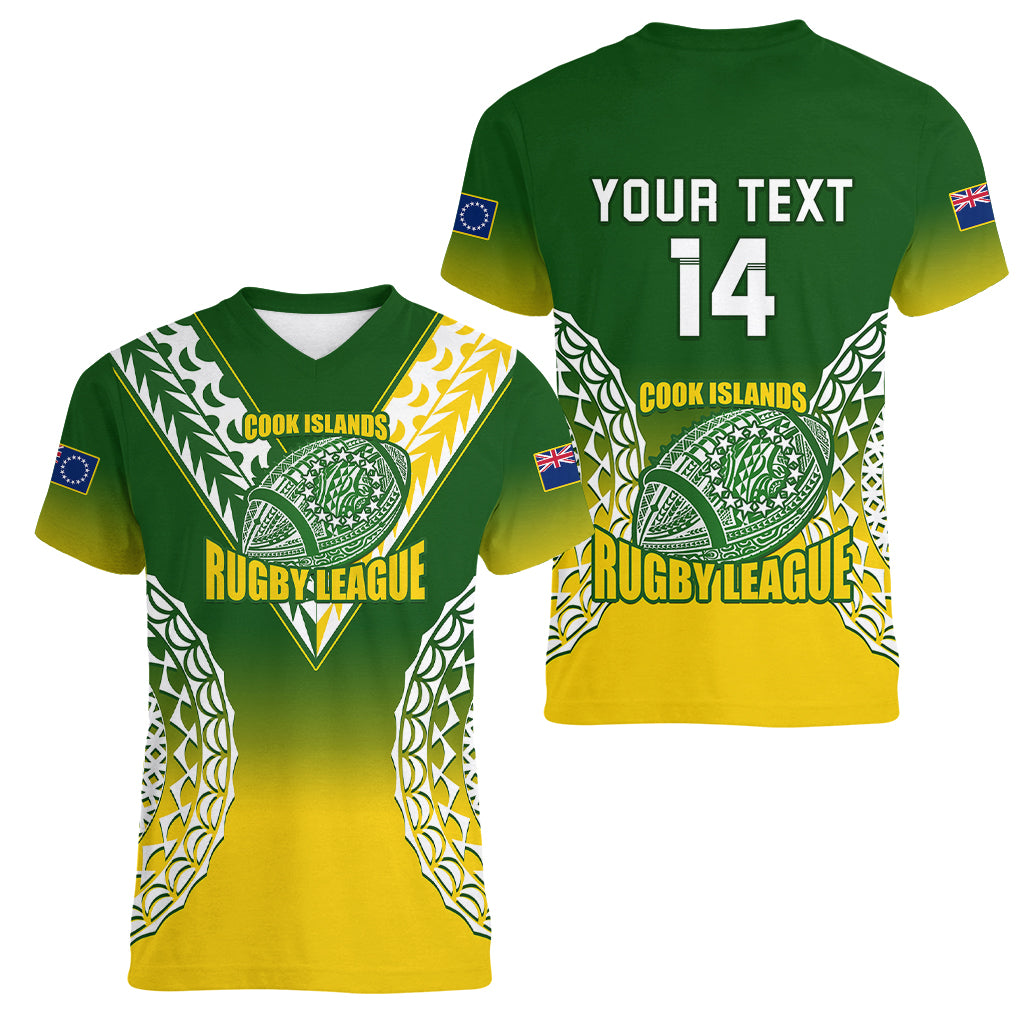 Personalised Cook Islands Rugby Women V Neck T Shirt Pacific Go The Kukis Gradient Style LT14 - Polynesian Pride