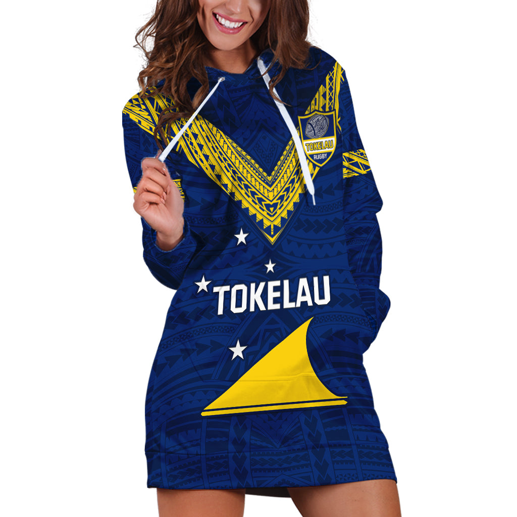 Personalised Tokelau Rugby Hoodie Dress Pacific Polynesian Pattern LT14 Blue - Polynesian Pride