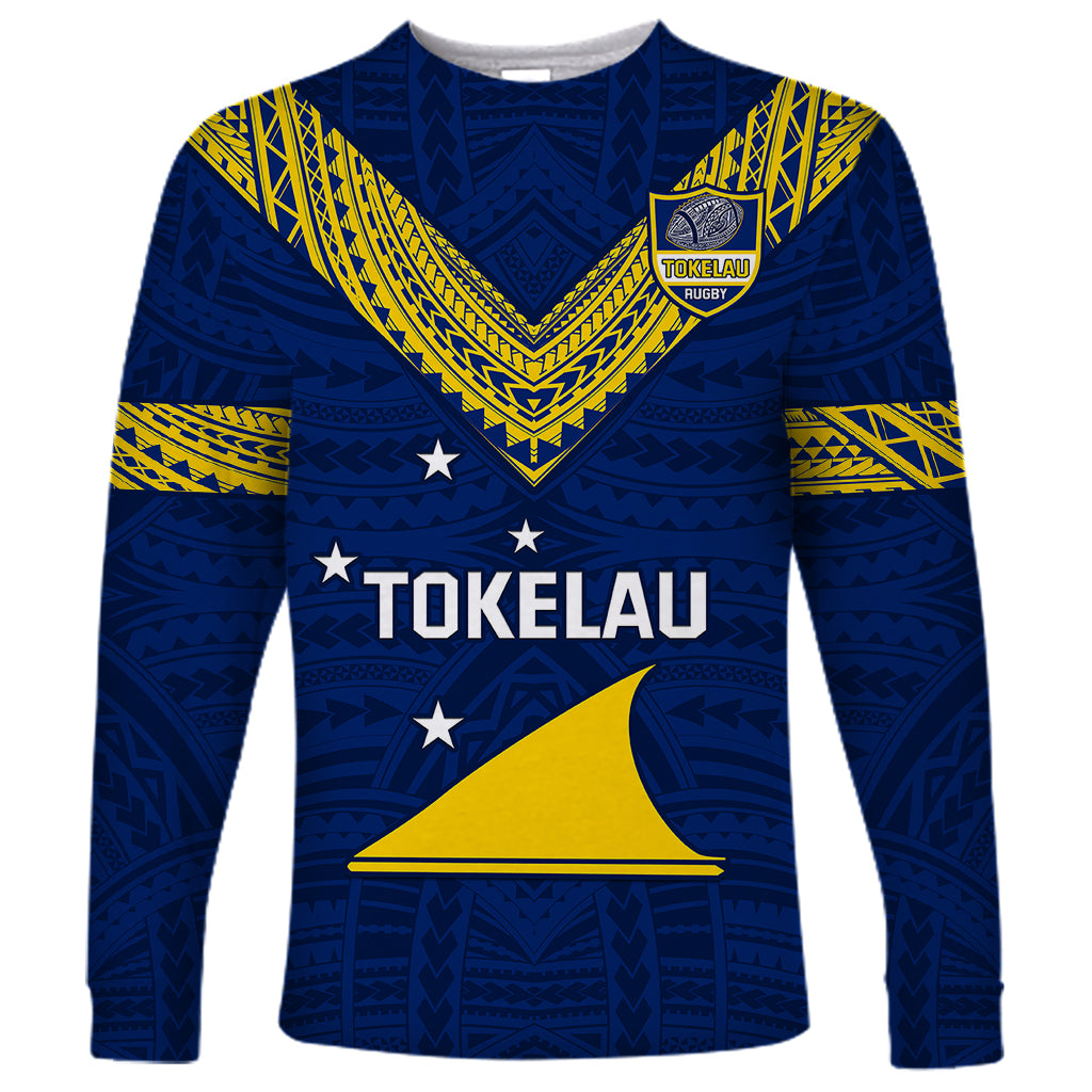 Personalised Tokelau Rugby Long Sleeve Shirt Pacific Polynesian Pattern LT14 Unisex Blue - Polynesian Pride