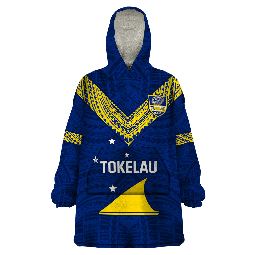 Personalised Tokelau Rugby Wearable Blanket Hoodie Pacific Polynesian Pattern LT14 One Size Blue - Polynesian Pride