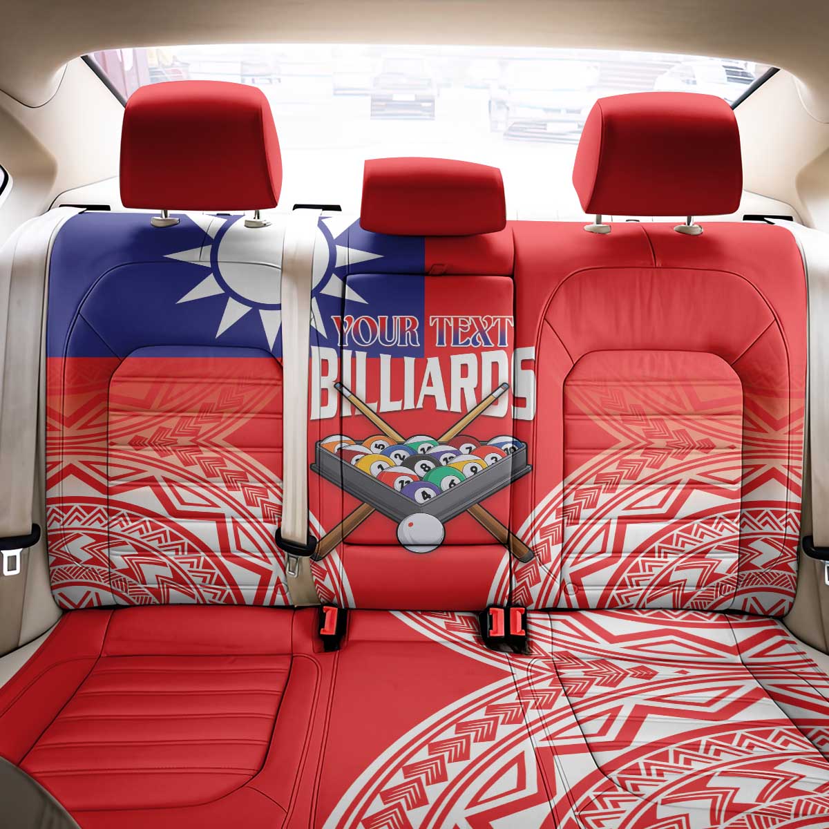 Personalised Taiwan Billiards Back Car Seat Cover Eight-ball Pool Polynesia Tattoo - Polynesian Pride