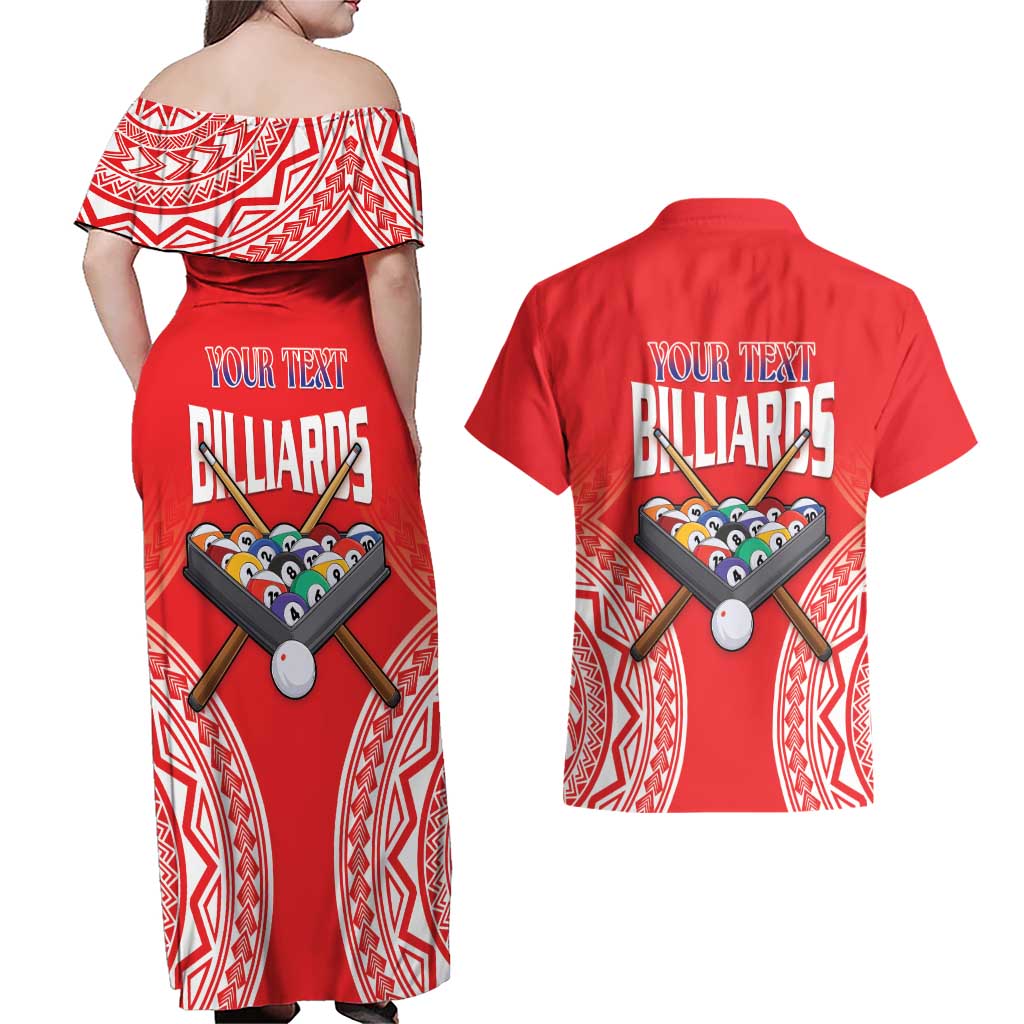 Personalised Taiwan Billiards Couples Matching Off Shoulder Maxi Dress and Hawaiian Shirt Eight-ball Pool Polynesia Tattoo - Polynesian Pride