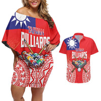 Personalised Taiwan Billiards Couples Matching Off Shoulder Short Dress and Hawaiian Shirt Eight-ball Pool Polynesia Tattoo - Polynesian Pride