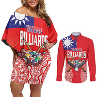 Personalised Taiwan Billiards Couples Matching Off Shoulder Short Dress and Long Sleeve Button Shirt Eight-ball Pool Polynesia Tattoo - Polynesian Pride
