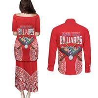 Personalised Taiwan Billiards Couples Matching Puletasi and Long Sleeve Button Shirt Eight-ball Pool Polynesia Tattoo - Polynesian Pride
