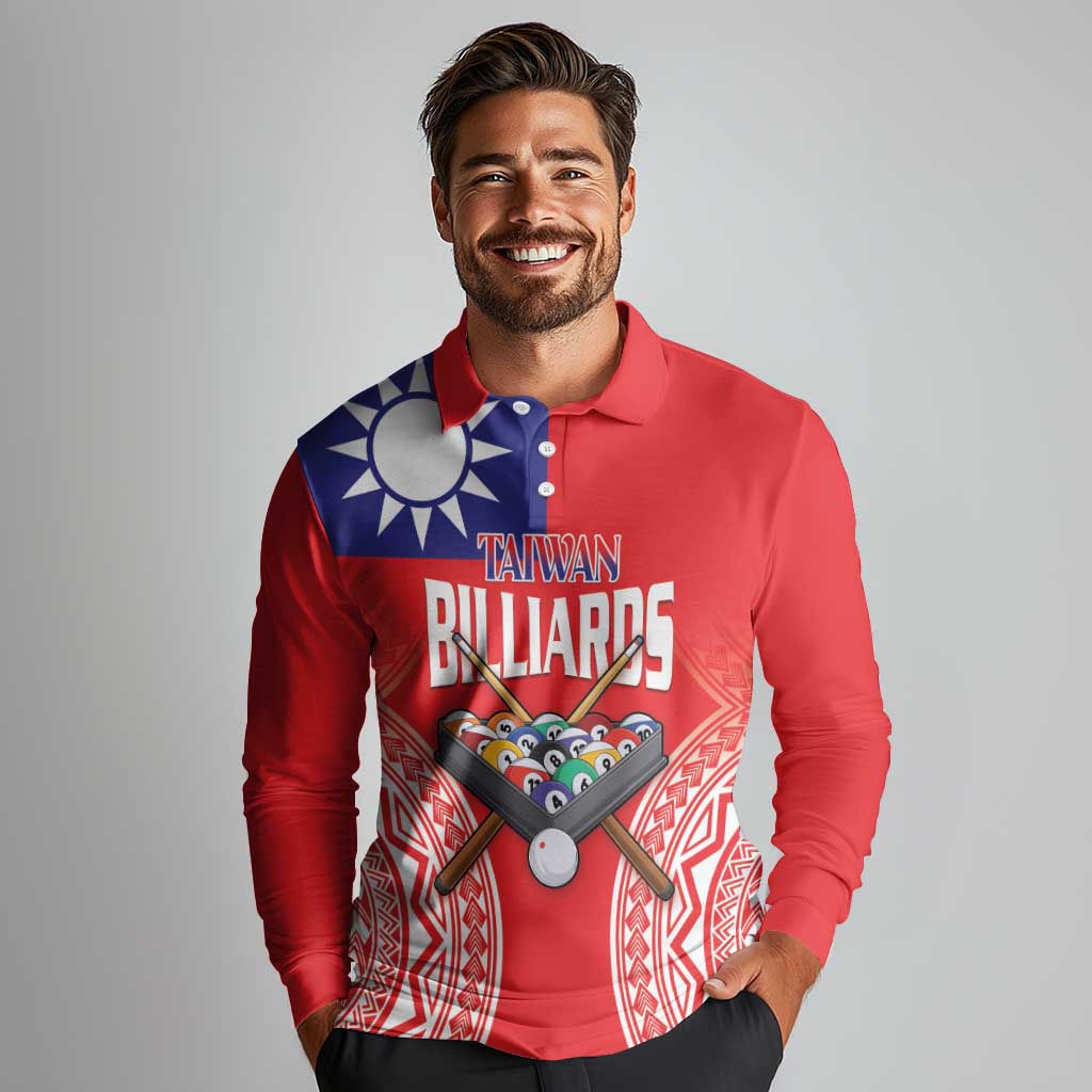 Personalised Taiwan Billiards Long Sleeve Polo Shirt Eight-ball Pool Polynesia Tattoo - Polynesian Pride