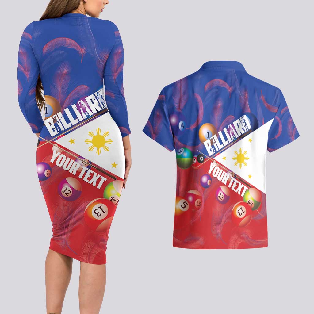 Personalised Philippines Billiards Couples Matching Long Sleeve Bodycon Dress and Hawaiian Shirt Cue With Balls Flag Style - Polynesian Pride