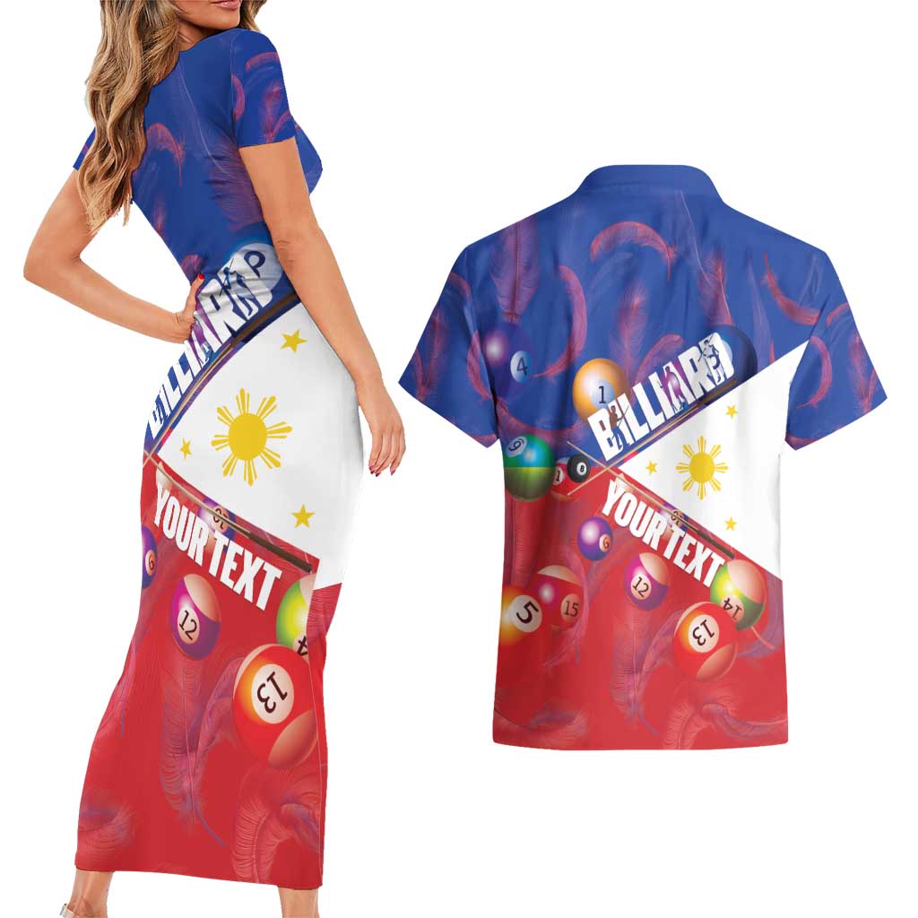 Personalised Philippines Billiards Couples Matching Short Sleeve Bodycon Dress and Hawaiian Shirt Cue With Balls Flag Style - Polynesian Pride