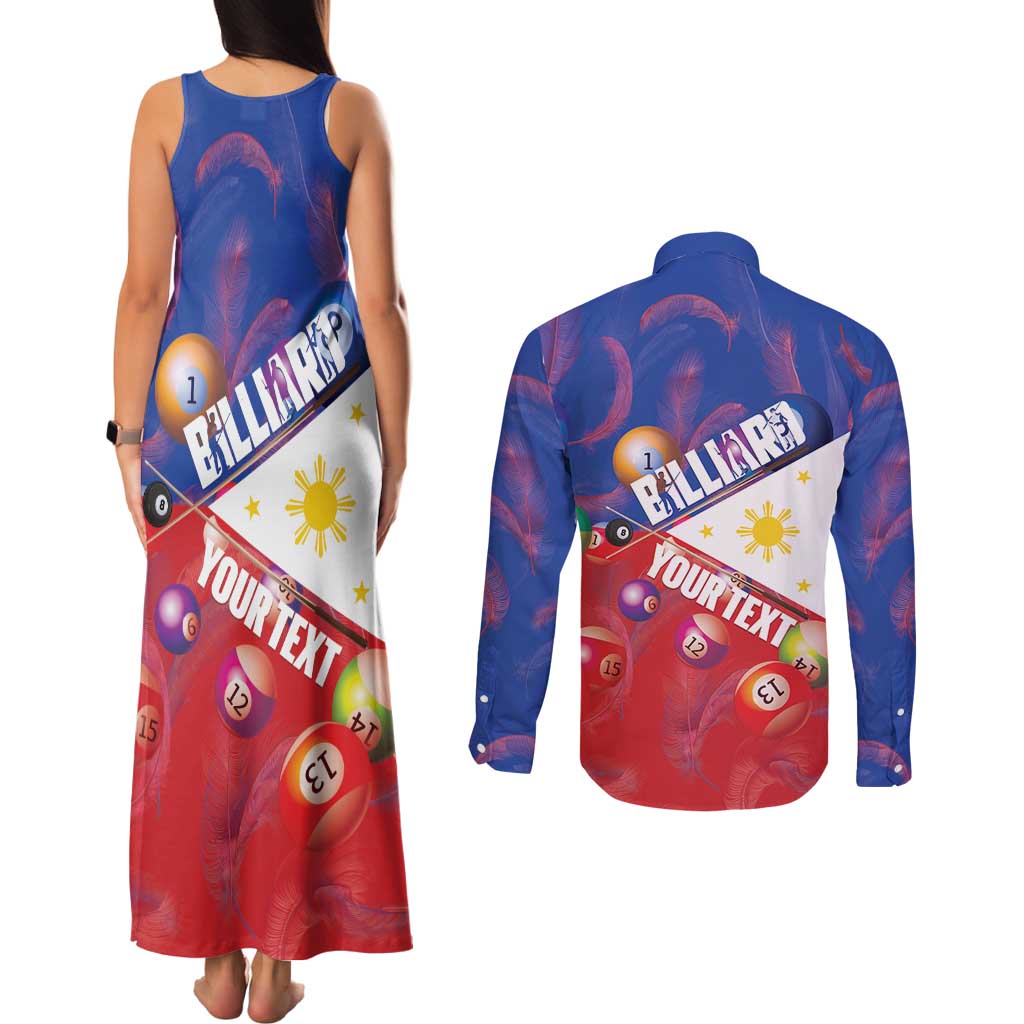 Personalised Philippines Billiards Couples Matching Tank Maxi Dress and Long Sleeve Button Shirt Cue With Balls Flag Style - Polynesian Pride
