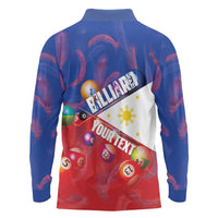 Personalised Philippines Billiards Long Sleeve Polo Shirt Cue With Balls Flag Style - Polynesian Pride