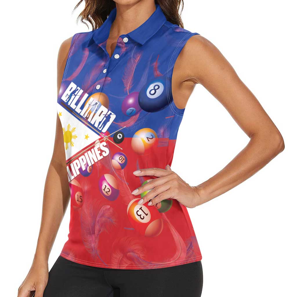 Personalised Philippines Billiards Women Sleeveless Polo Shirt Cue With Balls Flag Style - Polynesian Pride