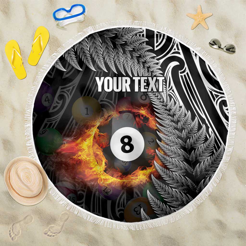 Personalised New Zealand Billiards Beach Blanket Maori Fern On Fire 8 Ball LT14 One Size 150cm Black - Polynesian Pride