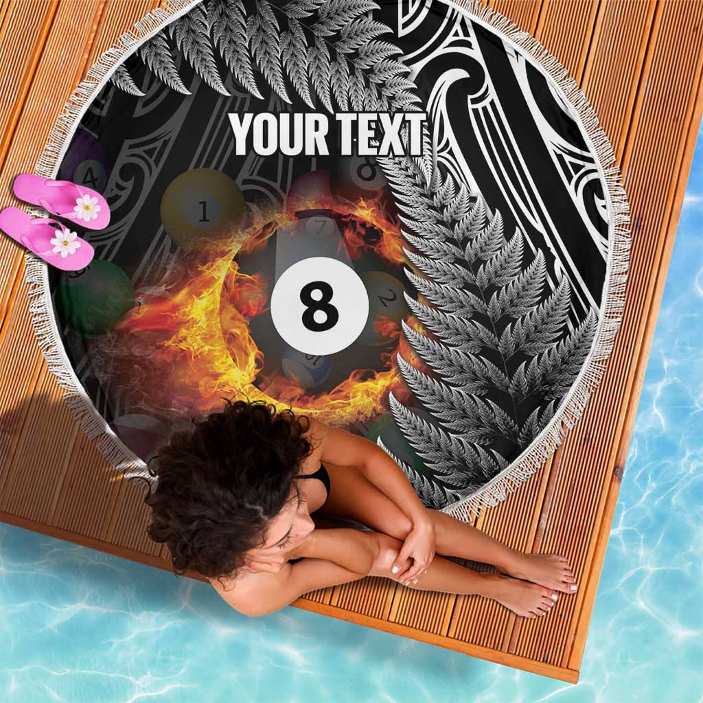 Personalised New Zealand Billiards Beach Blanket Maori Fern On Fire 8 Ball LT14 - Polynesian Pride