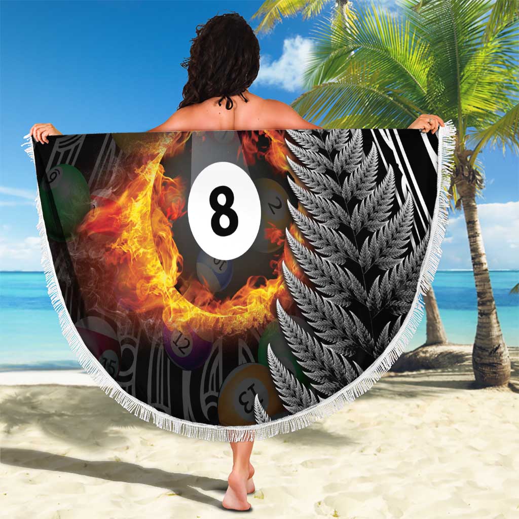 Personalised New Zealand Billiards Beach Blanket Maori Fern On Fire 8 Ball LT14 - Polynesian Pride