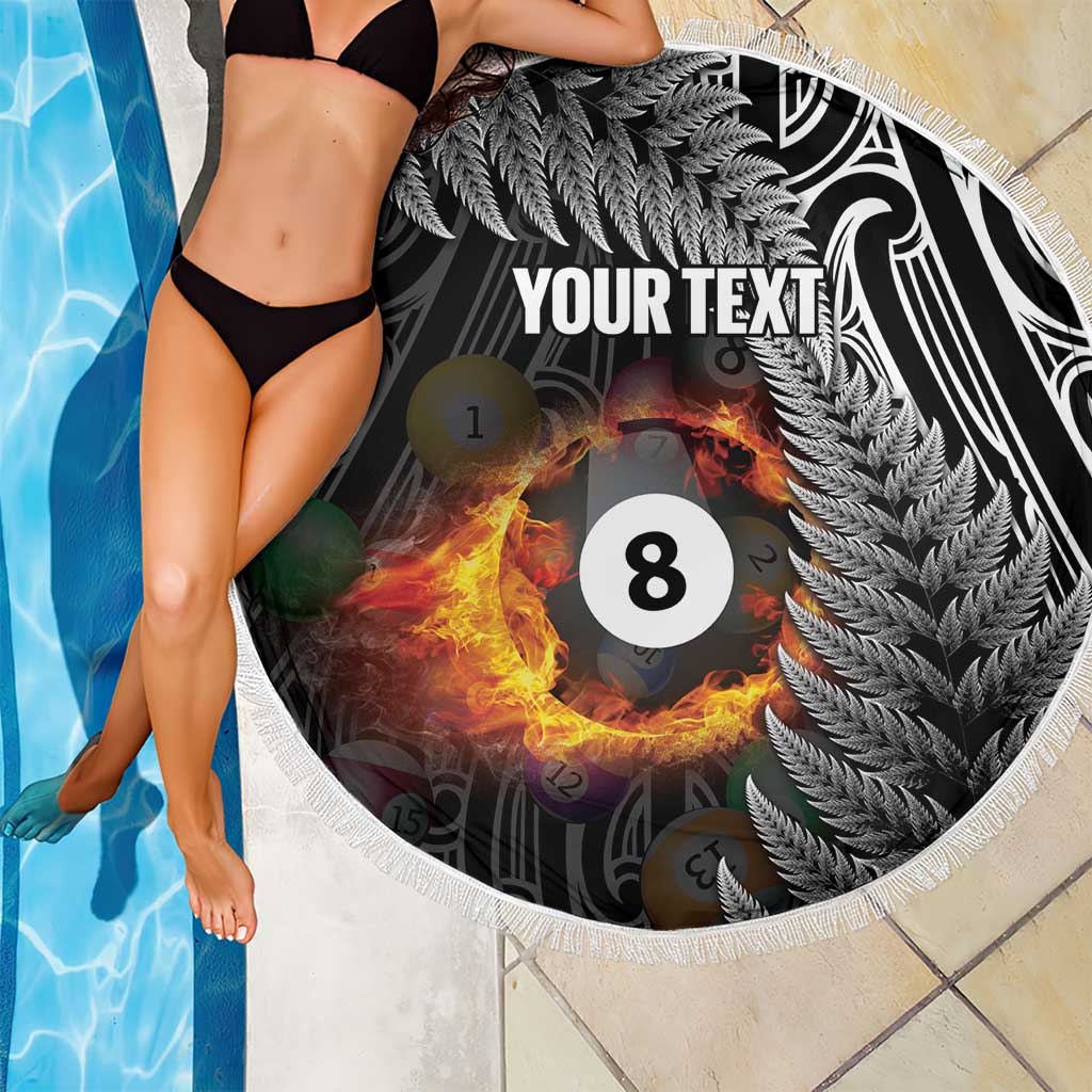 Personalised New Zealand Billiards Beach Blanket Maori Fern On Fire 8 Ball LT14 - Polynesian Pride