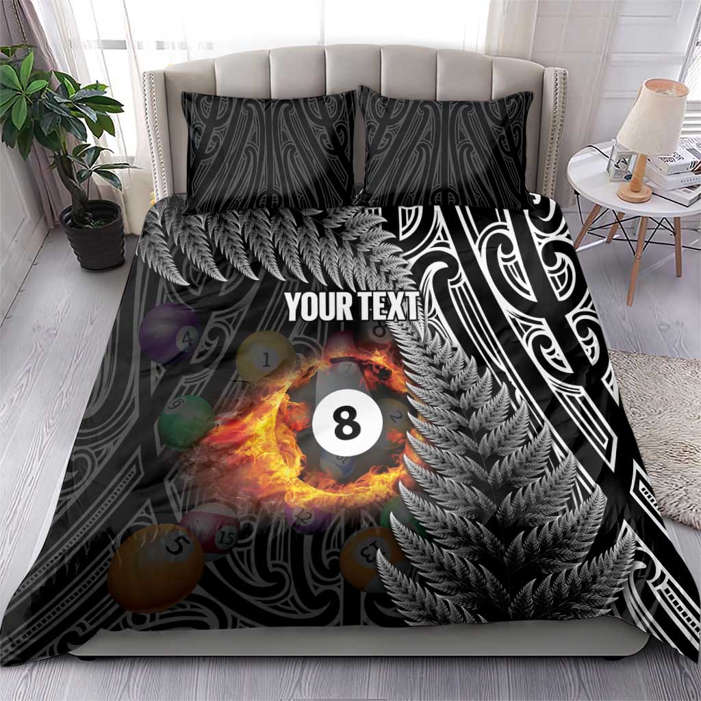 Personalised New Zealand Billiards Bedding Set Maori Fern On Fire 8 Ball - Polynesian Pride