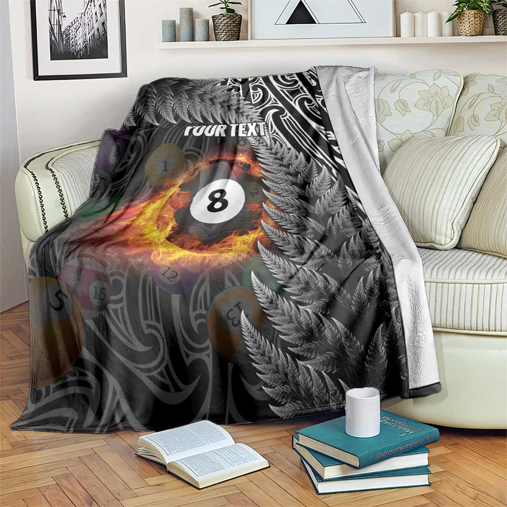 Personalised New Zealand Billiards Blanket Maori Fern On Fire 8 Ball - Polynesian Pride