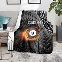 Personalised New Zealand Billiards Blanket Maori Fern On Fire 8 Ball - Polynesian Pride