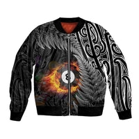 Personalised New Zealand Billiards Bomber Jacket Maori Fern On Fire 8 Ball LT14 Unisex Black - Polynesian Pride