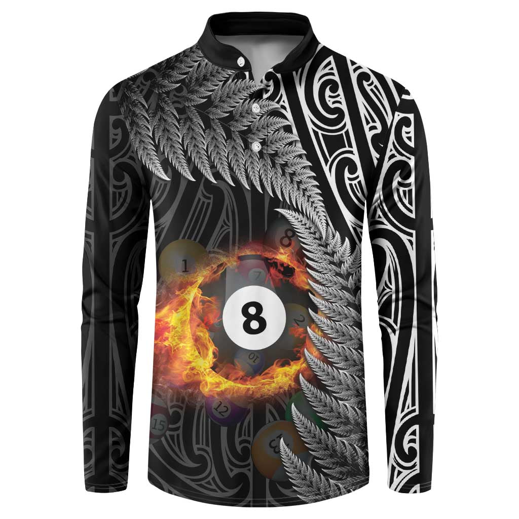Personalised New Zealand Billiards Button Sweatshirt Maori Fern On Fire 8 Ball LT14 Black - Polynesian Pride