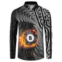 Personalised New Zealand Billiards Button Sweatshirt Maori Fern On Fire 8 Ball LT14 Black - Polynesian Pride