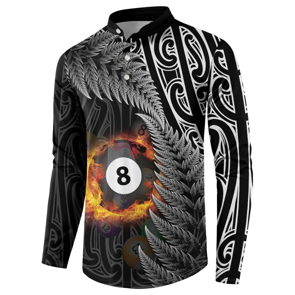 Personalised New Zealand Billiards Button Sweatshirt Maori Fern On Fire 8 Ball LT14 - Polynesian Pride