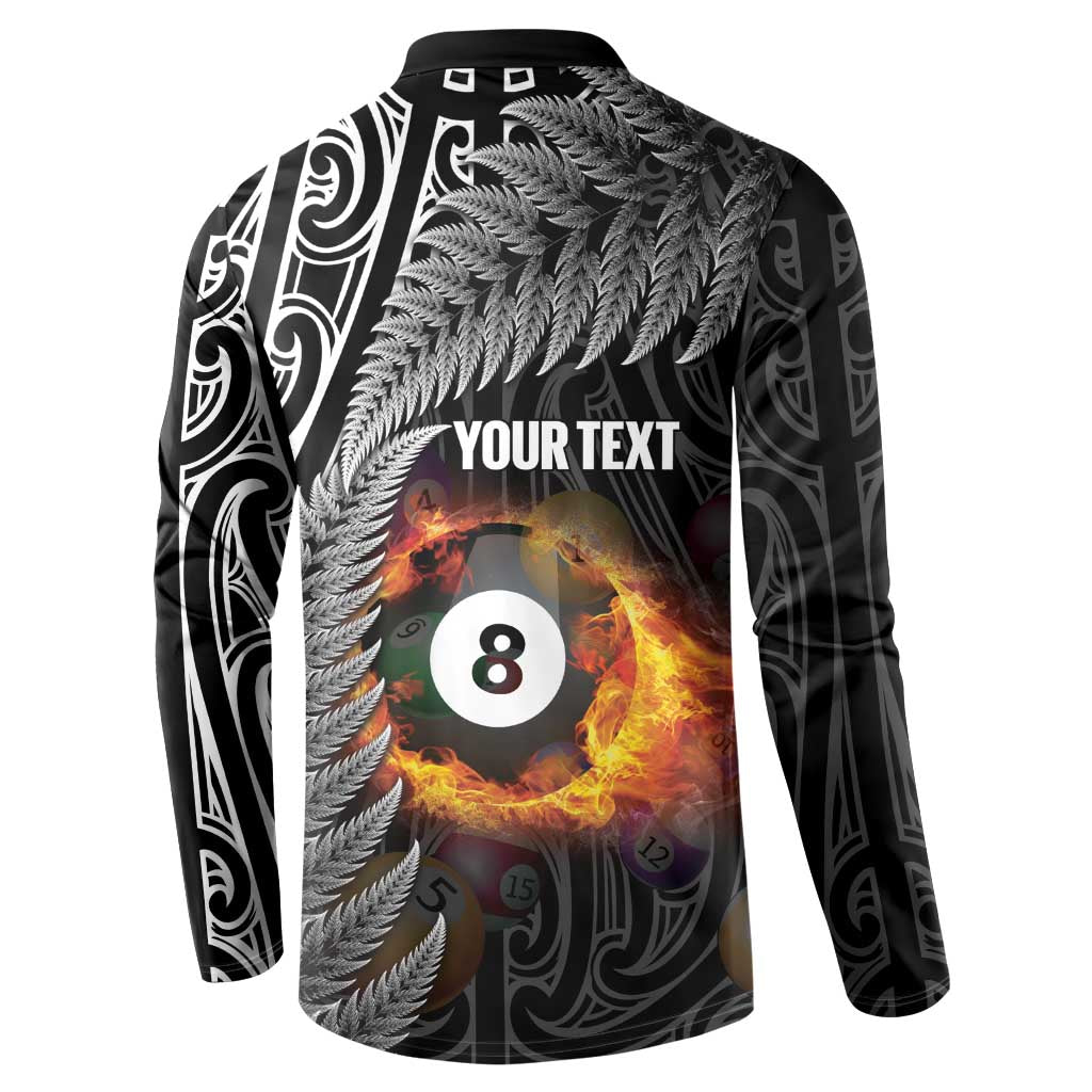 Personalised New Zealand Billiards Button Sweatshirt Maori Fern On Fire 8 Ball LT14 - Polynesian Pride