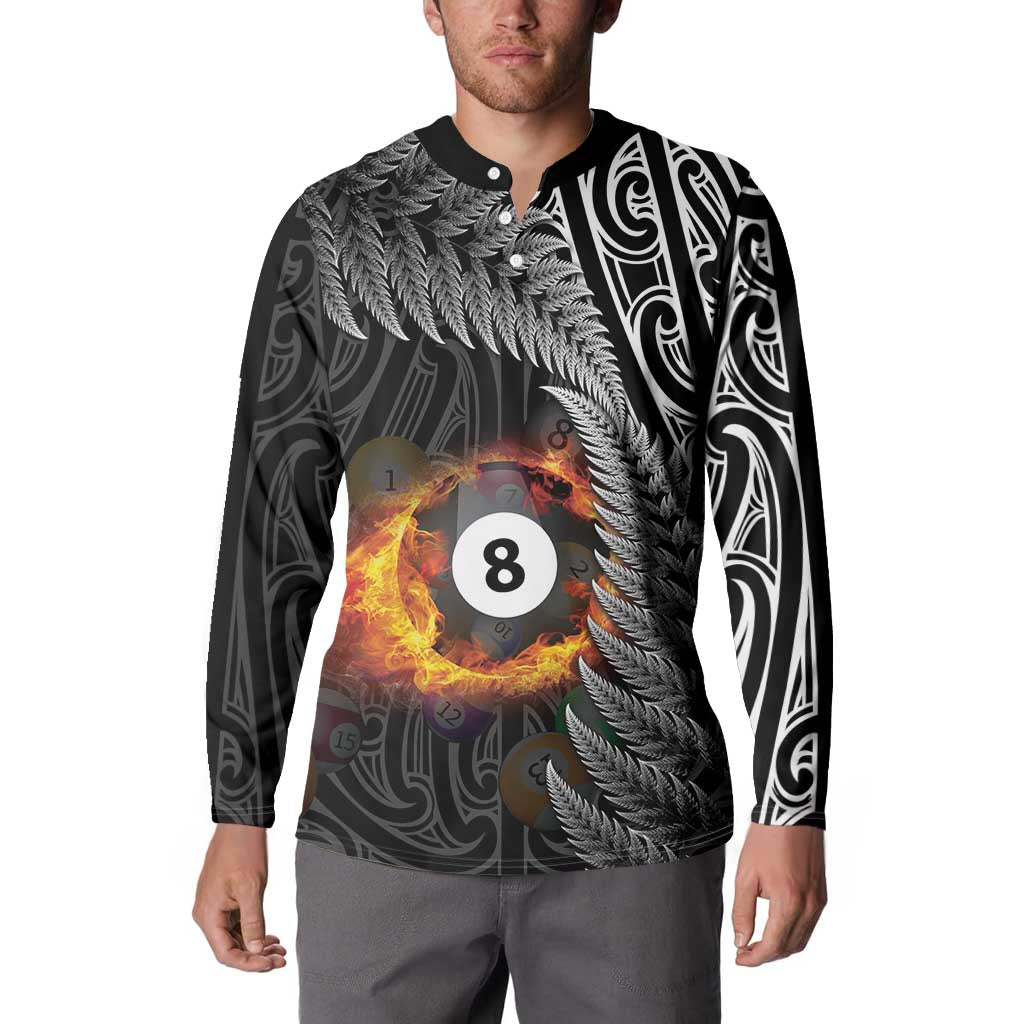 Personalised New Zealand Billiards Button Sweatshirt Maori Fern On Fire 8 Ball LT14 - Polynesian Pride