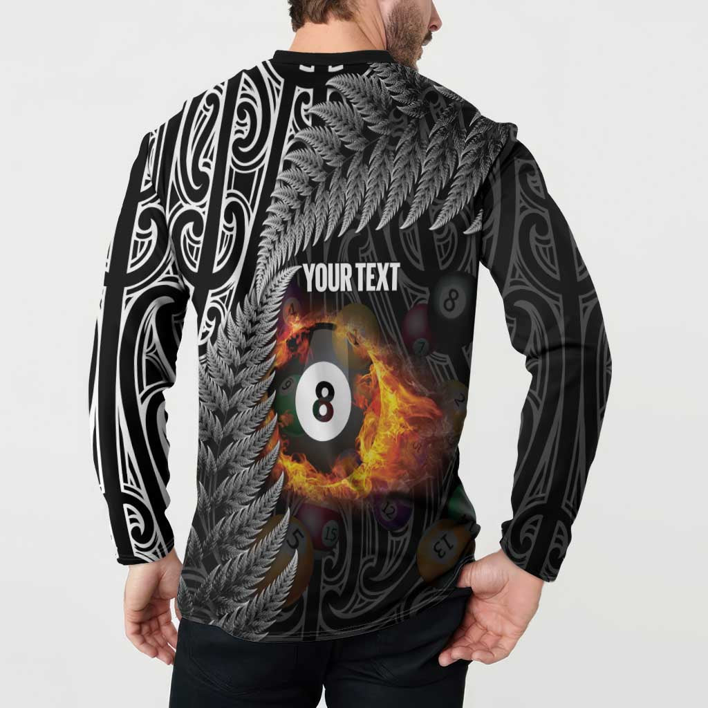 Personalised New Zealand Billiards Button Sweatshirt Maori Fern On Fire 8 Ball LT14 - Polynesian Pride
