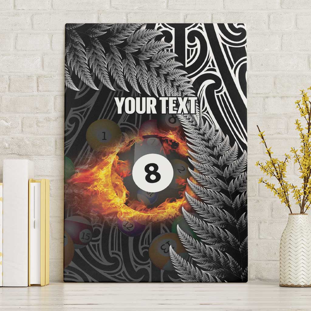 Personalised New Zealand Billiards Canvas Wall Art Maori Fern On Fire 8 Ball LT14 Without Frame Black - Polynesian Pride