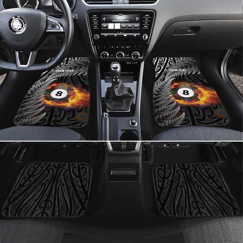 Personalised New Zealand Billiards Car Mats Maori Fern On Fire 8 Ball LT14 Set 4pcs Black - Polynesian Pride