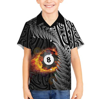 Personalised New Zealand Billiards Family Matching Long Sleeve Bodycon Dress and Hawaiian Shirt Maori Fern On Fire 8 Ball - Polynesian Pride