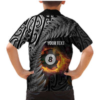 Personalised New Zealand Billiards Family Matching Mermaid Dress and Hawaiian Shirt Maori Fern On Fire 8 Ball - Polynesian Pride