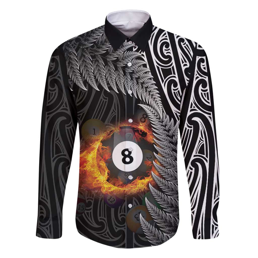 Personalised New Zealand Billiards Family Matching Mermaid Dress and Hawaiian Shirt Maori Fern On Fire 8 Ball - Polynesian Pride