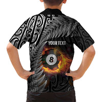 Personalised New Zealand Billiards Family Matching Off Shoulder Maxi Dress and Hawaiian Shirt Maori Fern On Fire 8 Ball - Polynesian Pride