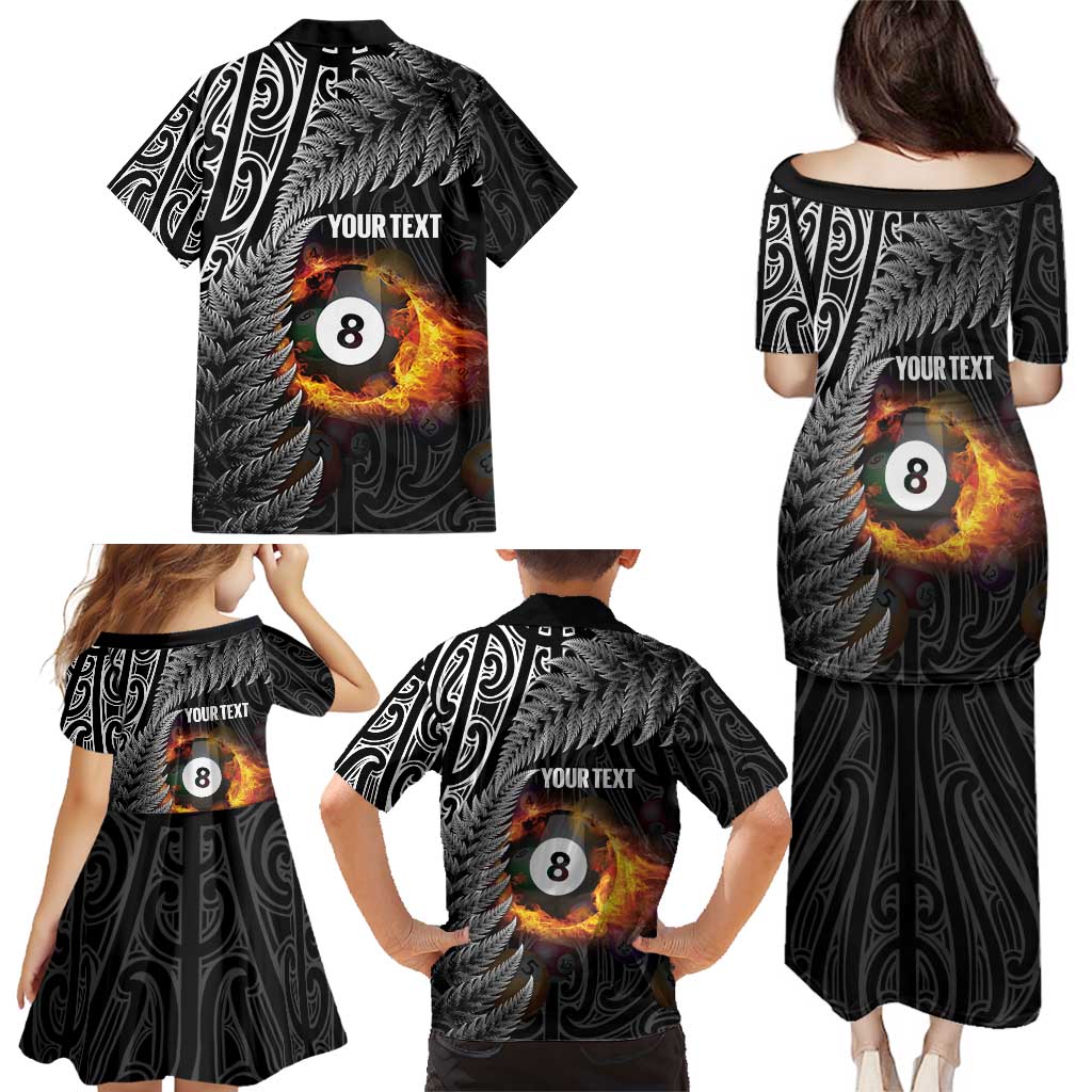 Personalised New Zealand Billiards Family Matching Puletasi and Hawaiian Shirt Maori Fern On Fire 8 Ball - Polynesian Pride