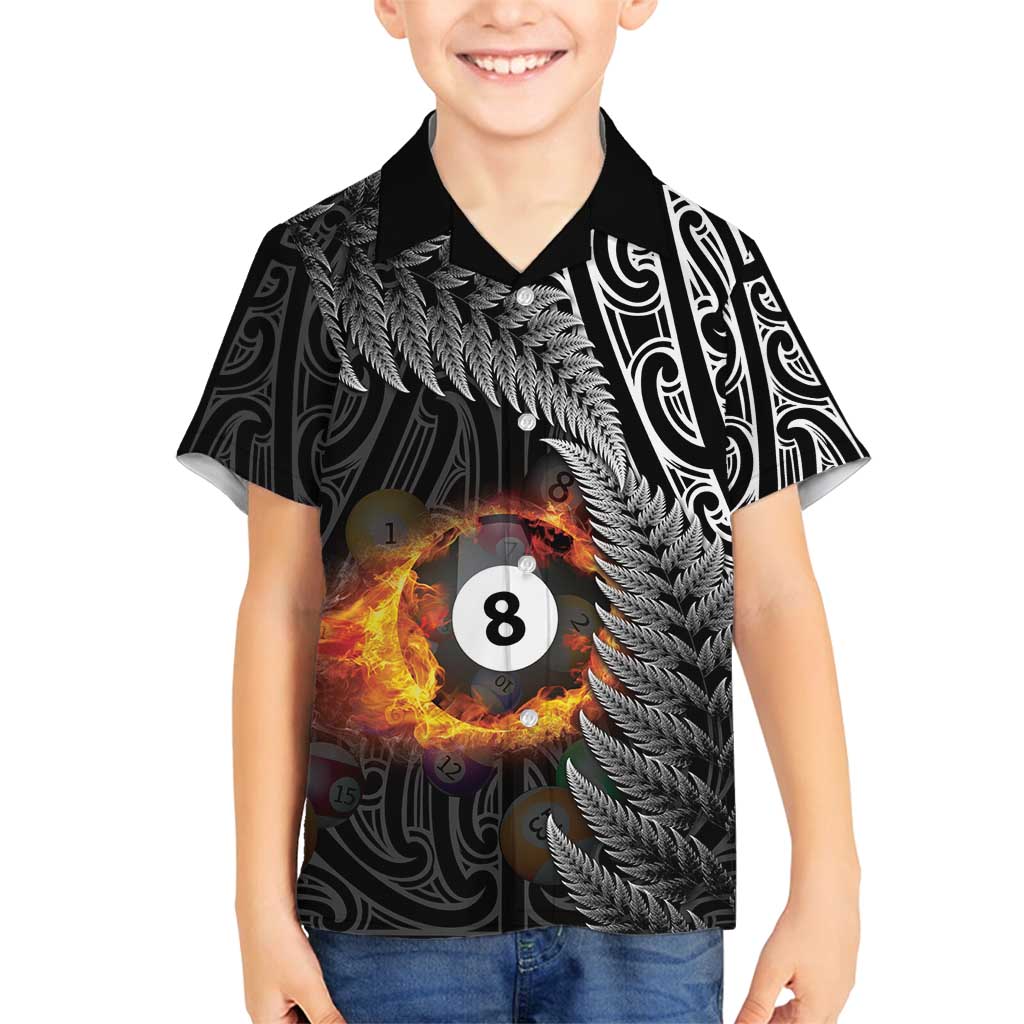 Personalised New Zealand Billiards Family Matching Tank Maxi Dress and Hawaiian Shirt Maori Fern On Fire 8 Ball - Polynesian Pride
