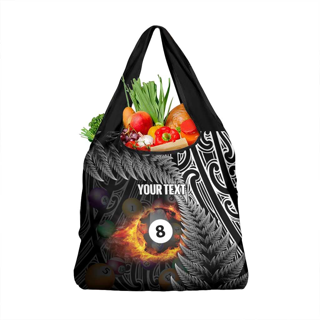Personalised New Zealand Billiards Grocery Bag Maori Fern On Fire 8 Ball LT14 1-pack One Size Black - Polynesian Pride