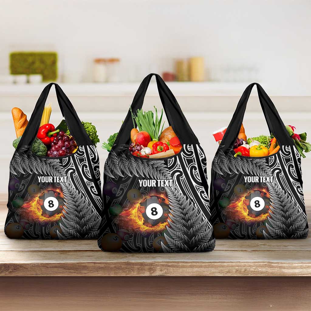 Personalised New Zealand Billiards Grocery Bag Maori Fern On Fire 8 Ball LT14 3-pack One Size Black - Polynesian Pride