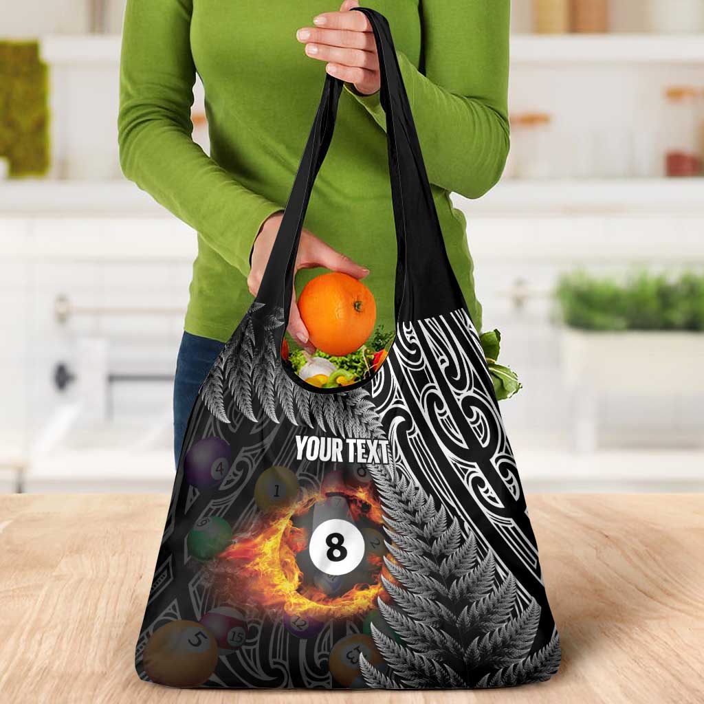 Personalised New Zealand Billiards Grocery Bag Maori Fern On Fire 8 Ball LT14 - Polynesian Pride