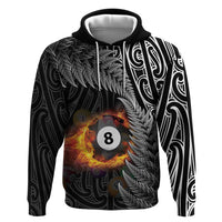 Personalised New Zealand Billiards Hoodie Maori Fern On Fire 8 Ball - Polynesian Pride