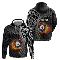 Personalised New Zealand Billiards Hoodie Maori Fern On Fire 8 Ball - Polynesian Pride
