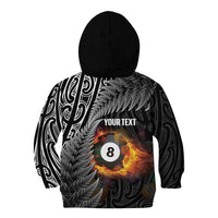 Personalised New Zealand Billiards Kid Hoodie Maori Fern On Fire 8 Ball - Polynesian Pride