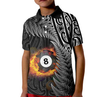 Personalised New Zealand Billiards Kid Polo Shirt Maori Fern On Fire 8 Ball - Polynesian Pride
