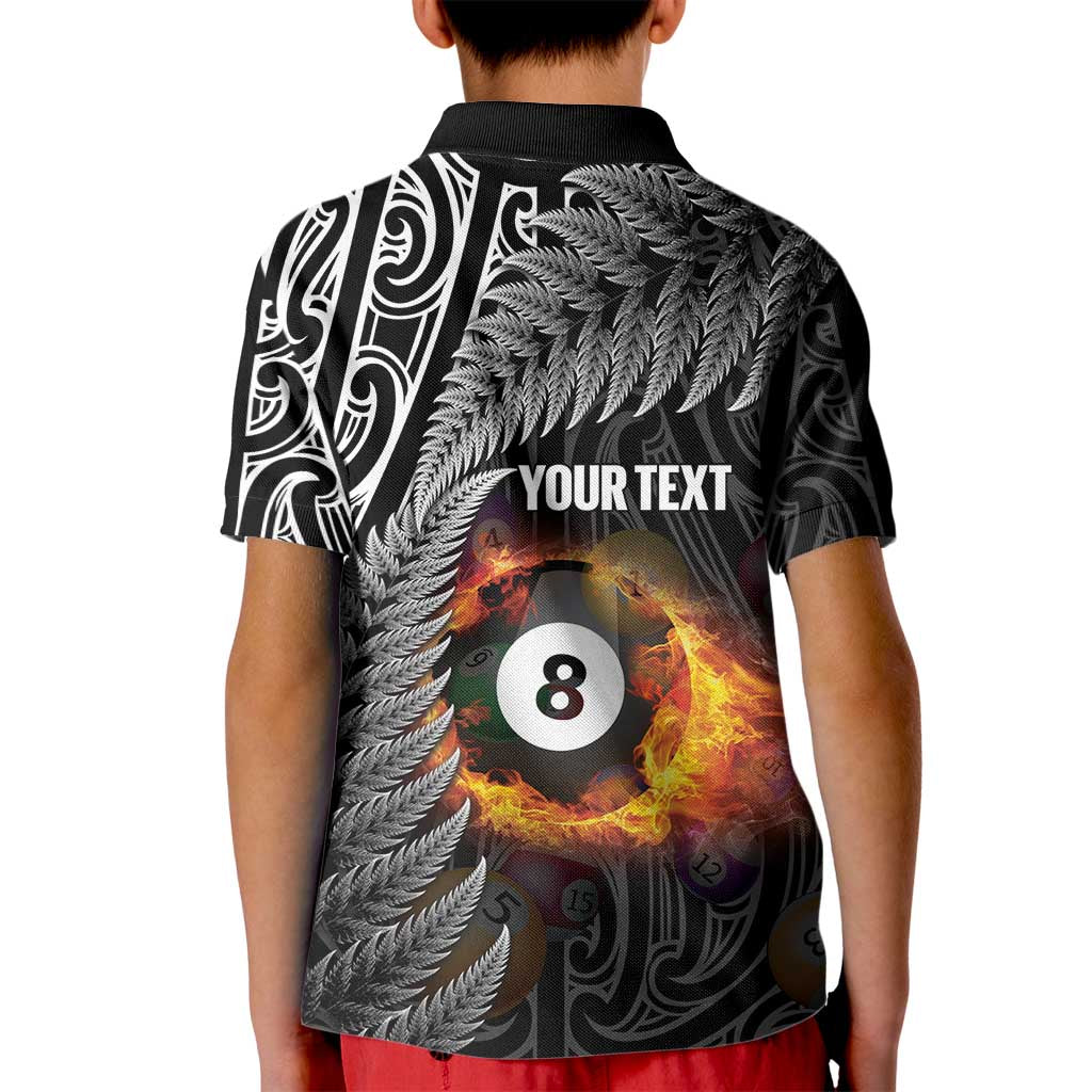 Personalised New Zealand Billiards Kid Polo Shirt Maori Fern On Fire 8 Ball - Polynesian Pride
