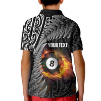 Personalised New Zealand Billiards Kid Polo Shirt Maori Fern On Fire 8 Ball - Polynesian Pride