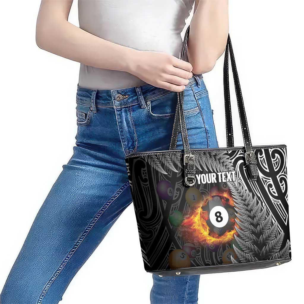 Personalised New Zealand Billiards Leather Tote Bag Maori Fern On Fire 8 Ball LT14 - Polynesian Pride